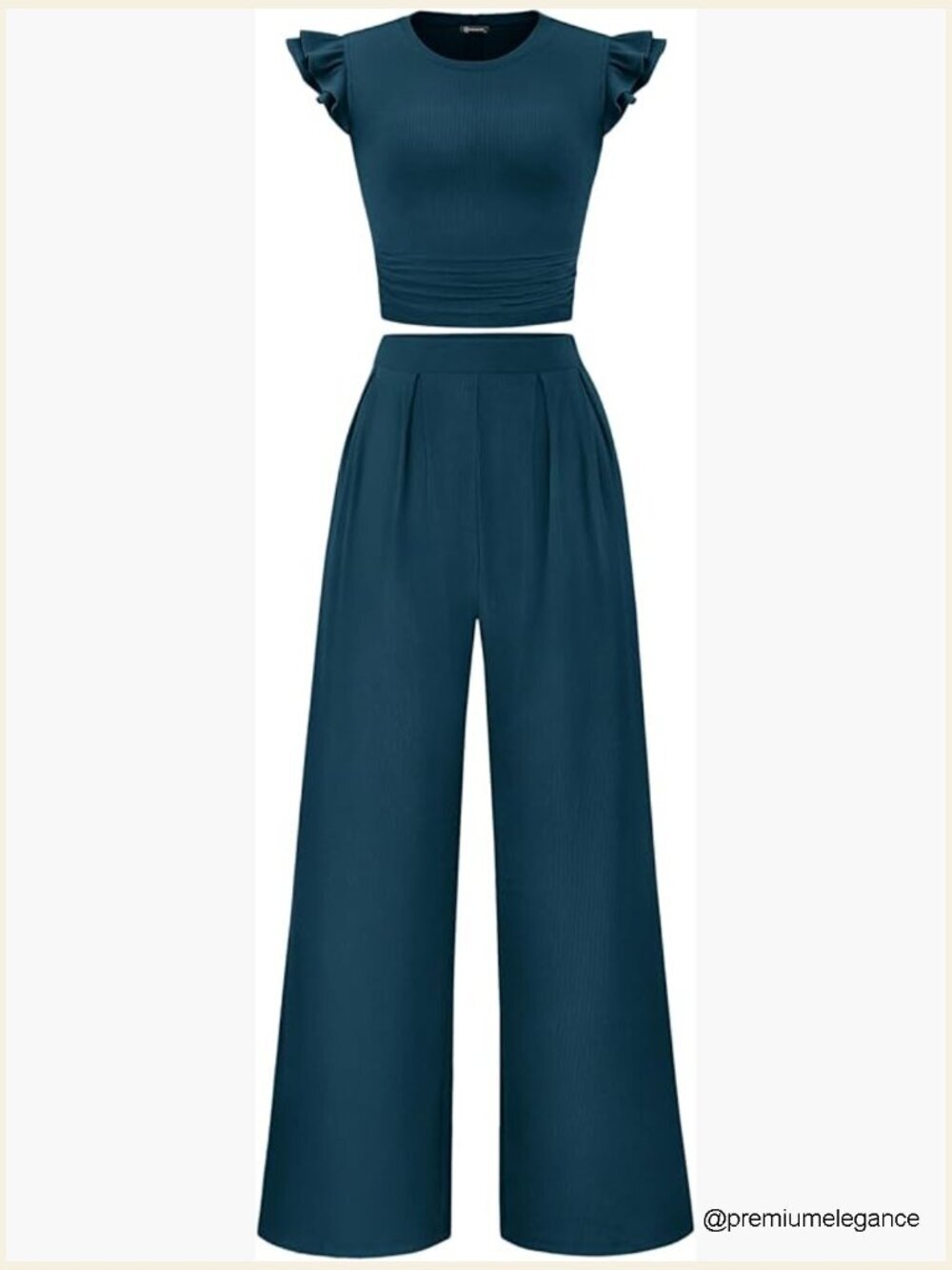 Two Piece Set Cap Sleeve Crop Top Wide Leg Pants Matching Set Summer Vacation